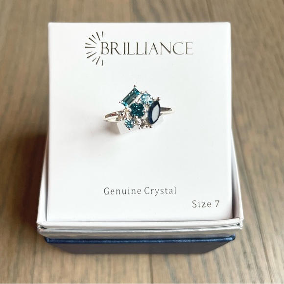 NWT 7, 8 silver and sea blue gem, genuine, crystal rings - Picture 2 of 7